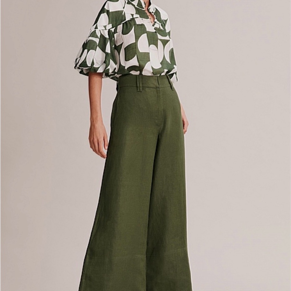 Country Road Olive Wide-Leg Linen Pants